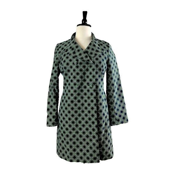 Banana Republic Women’s Trench Coat Jacket Green Blue Geo Double Breasted XL - Picture 1 of 12